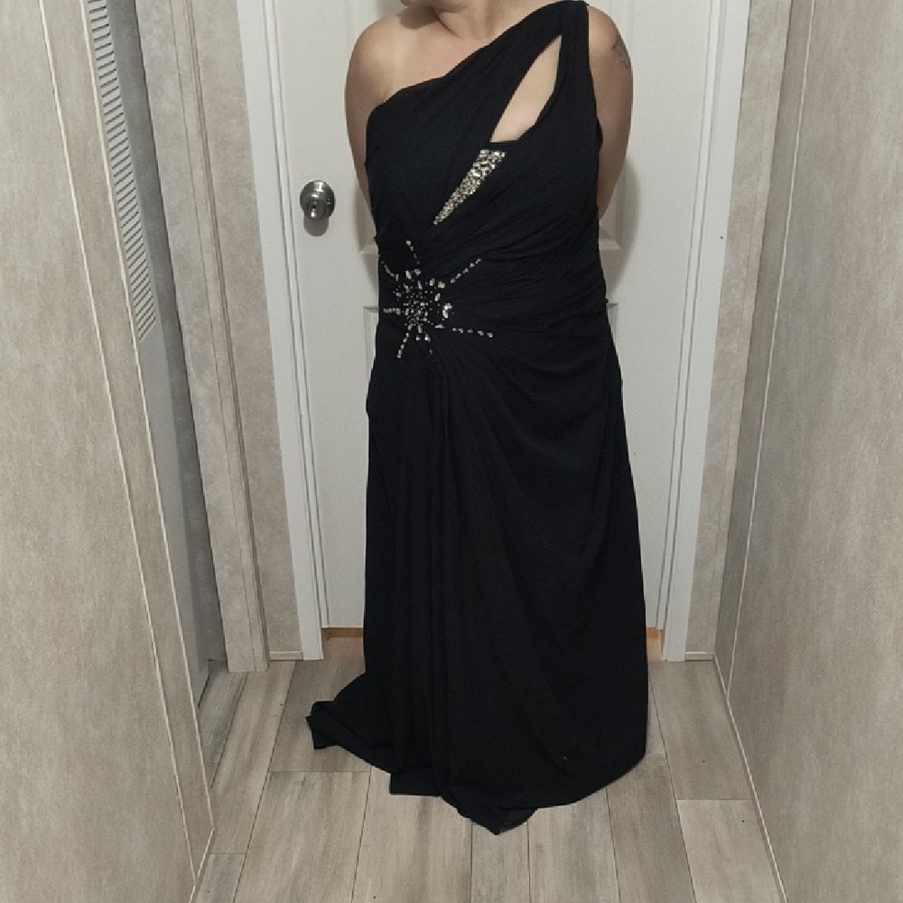 CO Black Embellished Asymmetrical Gown